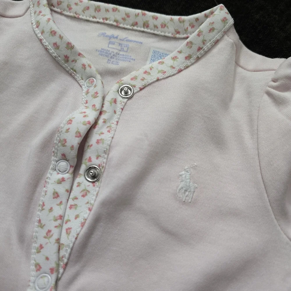 Ralph Lauren Light Pink Footie with Floral Trim